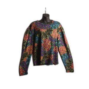 Zara colorful puff sleeve peacock pattern size large blouse stretchy shirt